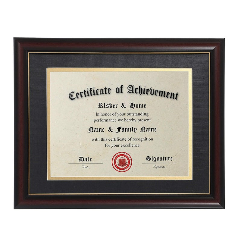 ELSKER&HOME 8.5x11 Diploma Frames with Mat, Classic Cherry Wood, 8.5x11 or 11x14 Inch - Double Matte Black with Gold Rim - Image 1